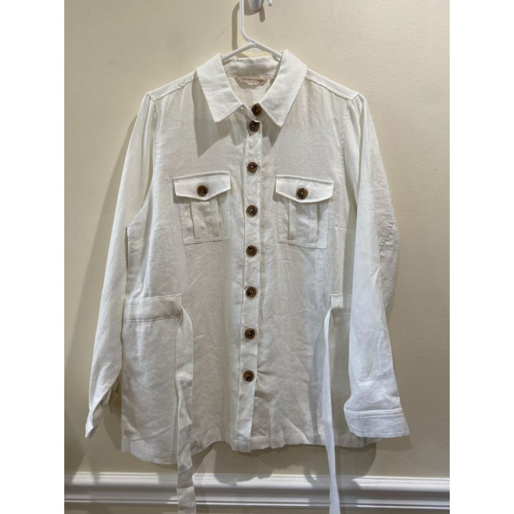 NWT Soft Surroundings White Button Front 100% Linen Shirt Sz Medium